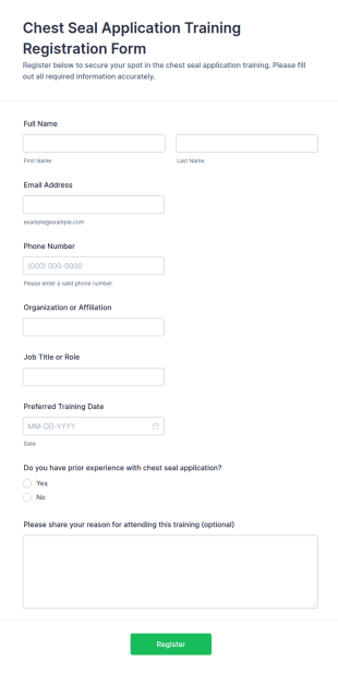 Chest Seal Application Training Registration Form Template