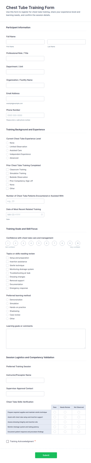 Chest Tube Training Form Template