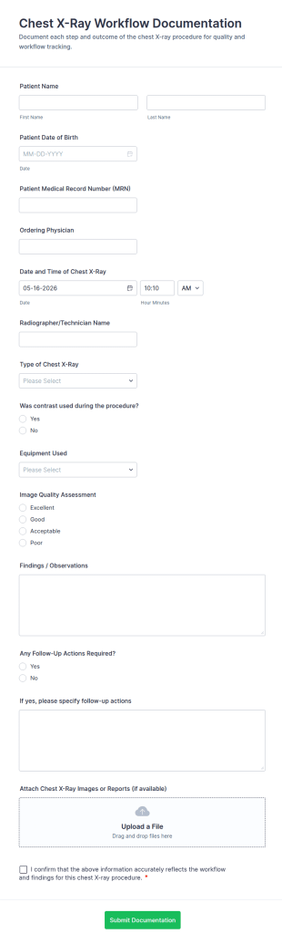 Chest X Ray Workflow Documentation Form Template