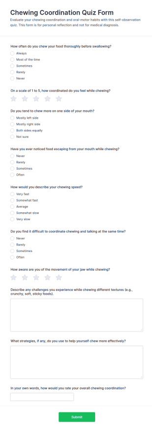 Chewing Coordination Quiz Form Template