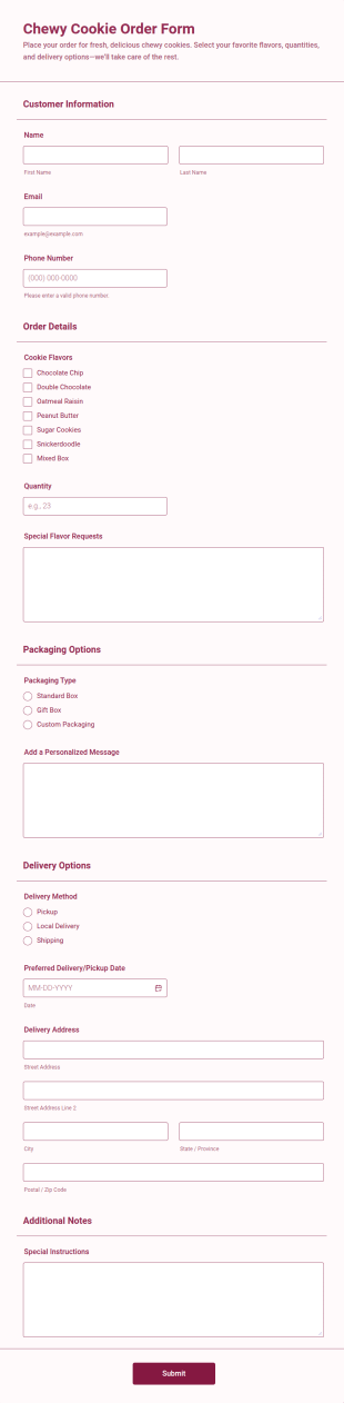 Chewy Cookie Order Form Template