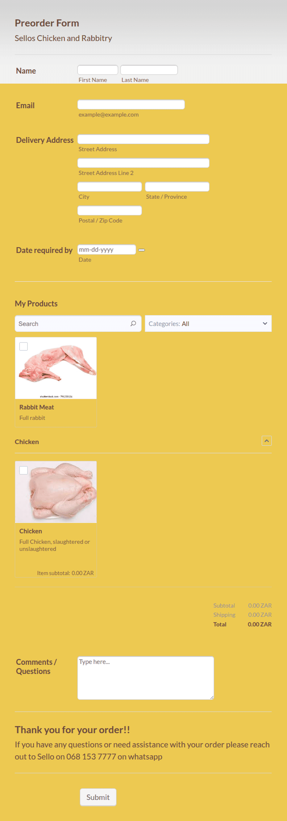 Meat Order Form Template.pdf Chicken and Rabbit Meat - Pre-order form | Jotform