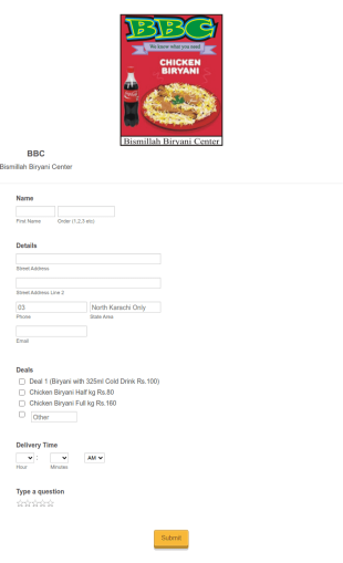 Chicken Biryani Order Form Template