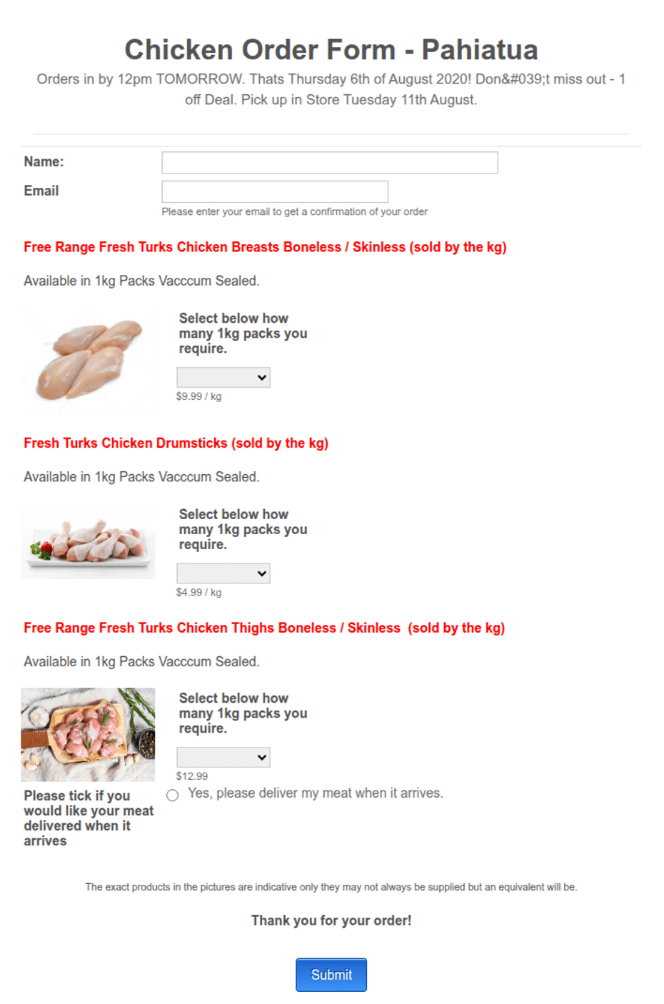Meat Order Form Template.pdf Chicken Order Form Template | Jotform