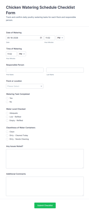 Chicken Watering Schedule Checklist Form Template