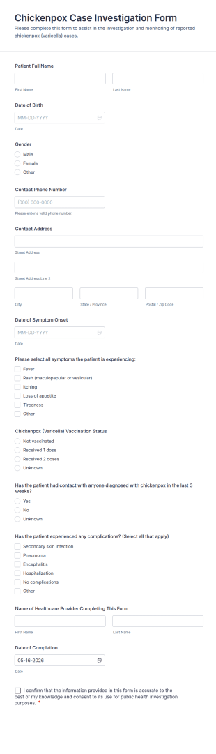 Chickenpox Case Investigation Form Template