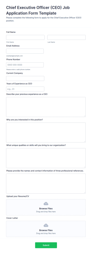 Chief Executive Officer (CEO) Job Application Form Template