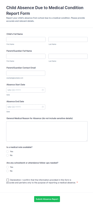 Child Absence Due To Medical Condition Report Form Template