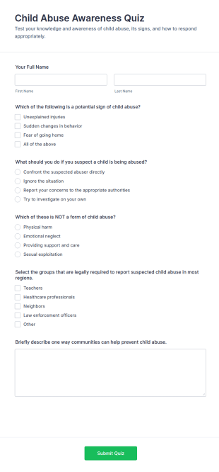 Child Abuse Awareness Quiz Form Template