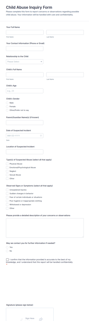 Child Abuse Inquiry Form Template