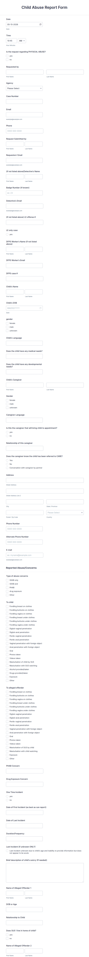 Child Abuse Report Form Template
