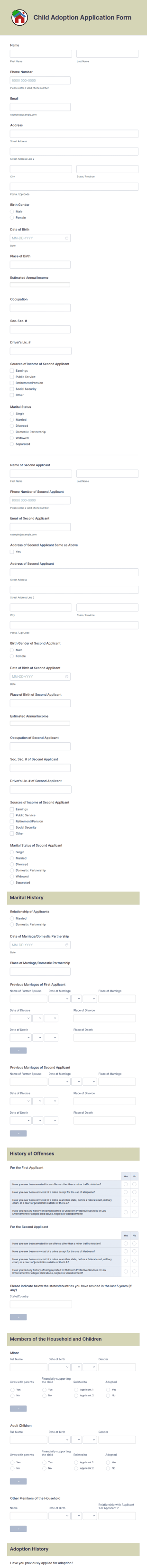 Child Adoption Application Form Template