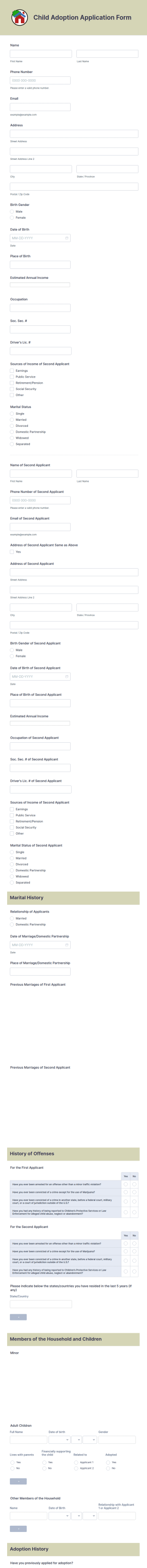 Child Adoption Application Form Template