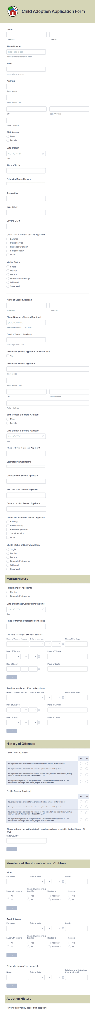 Child Adoption Application Form Template