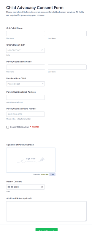 Child Advocacy Consent Form Template