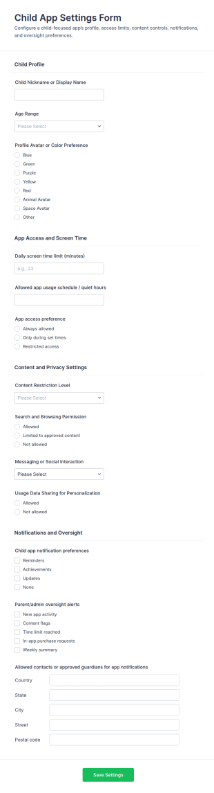 Child App Settings Form Template