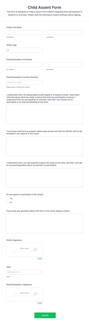 Child Assent Form Template
