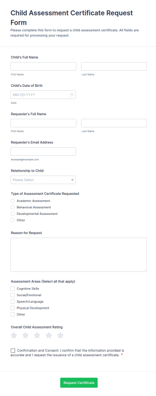 Child Assessment Certificate Request Form Template