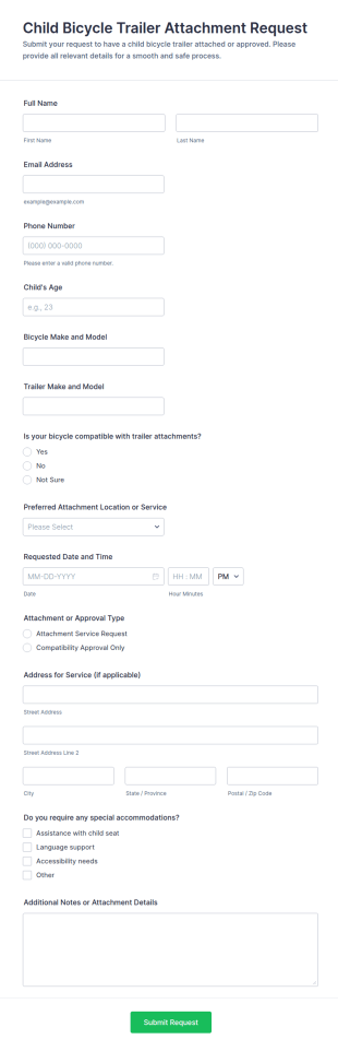 Child Bicycle Trailer Attachment Request Form Template