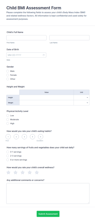 Child BMI Assessment Form Template