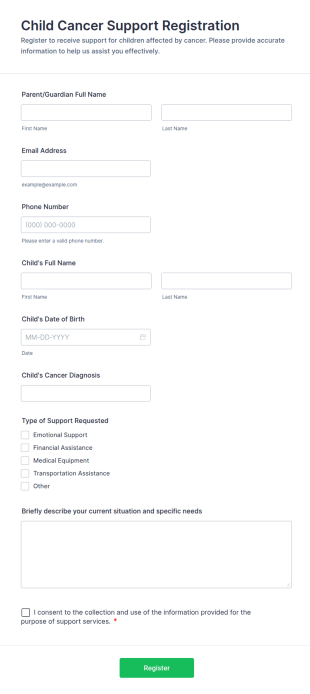 Child Cancer Support Registration Form Template
