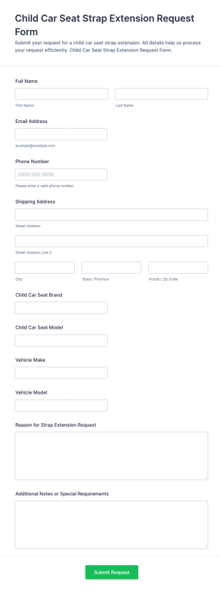 Child Car Seat Strap Extension Request Form Template