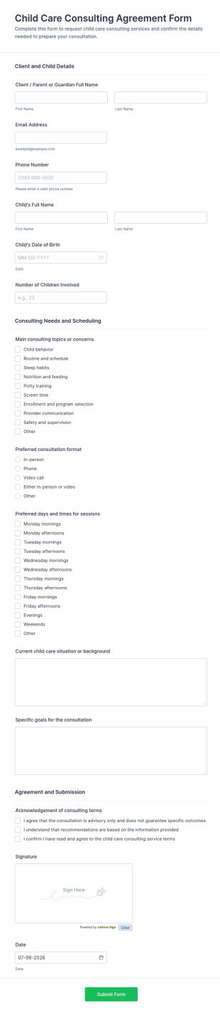 Child Care Consulting Agreement Form Template
