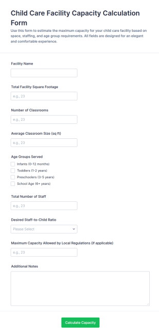 Child Care Facility Capacity Calculation Form Template