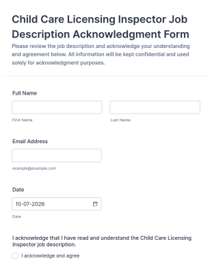 Child Care Licensing Inspector Job Description Acknowledgment Form Template