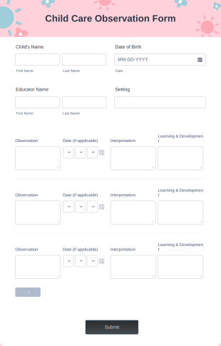 Child Care Observation Form Template
