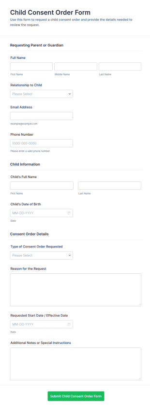 Child Consent Order Request Form Template