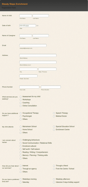 Child Consultation Registration Form Template