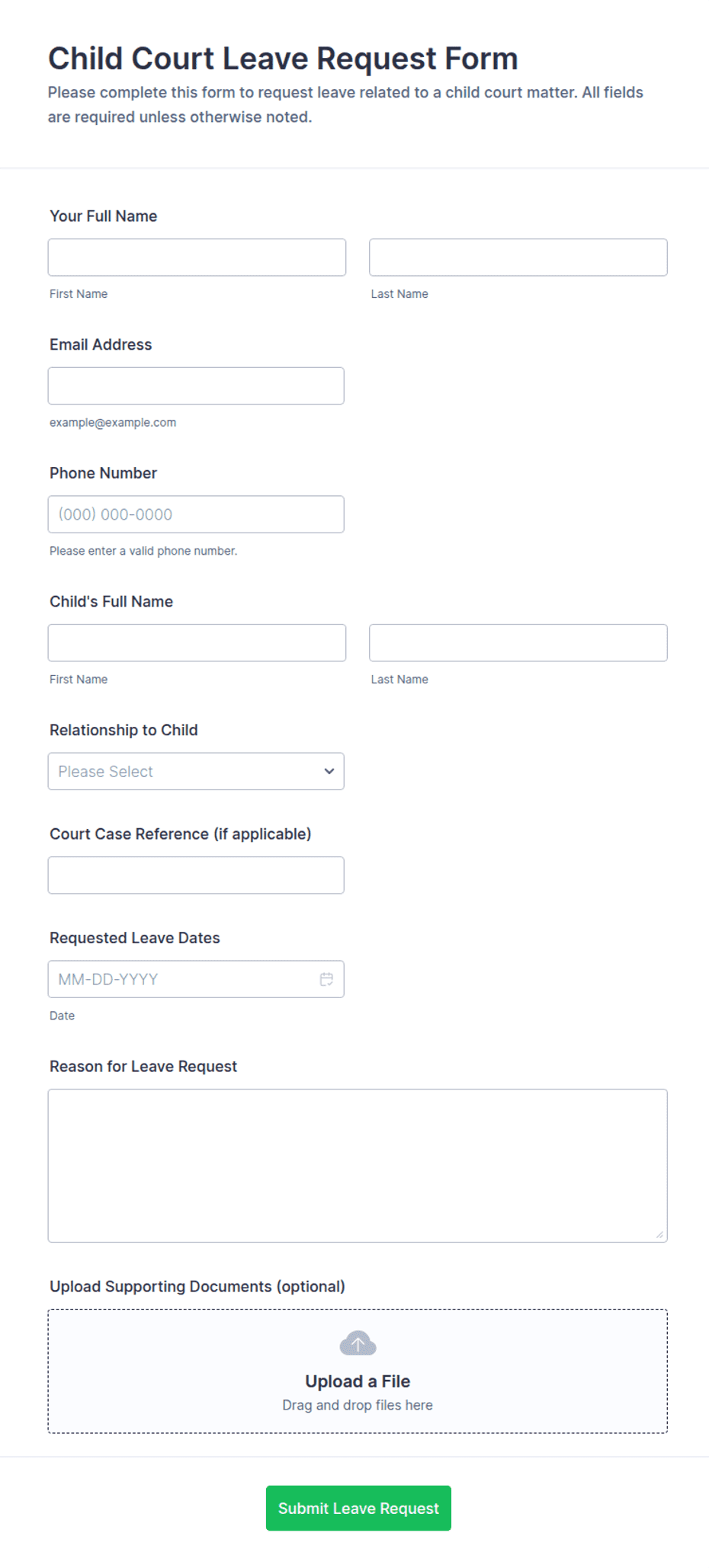 Child Court Leave Request Form Template | Jotform
