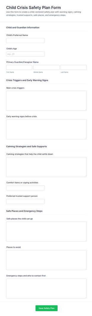 Child Crisis Safety Plan Form Template