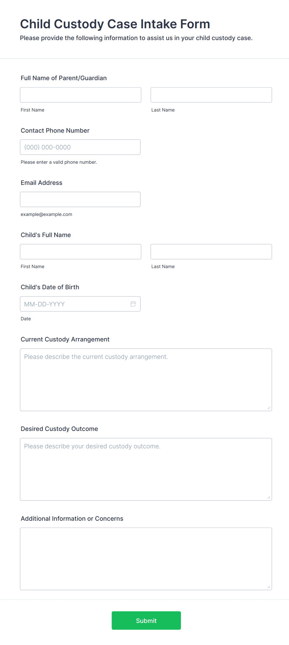Child Custody Case Intake Form Template | Jotform