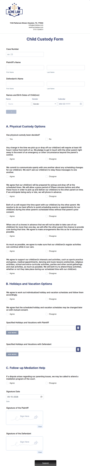 Child Custody Form Template