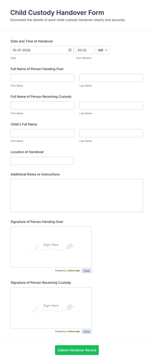 Child Custody Handover Form Template