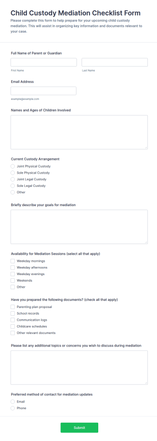 Child Custody Mediation Checklist Form Template