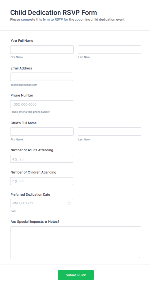 Child Dedication RSVP Form Template