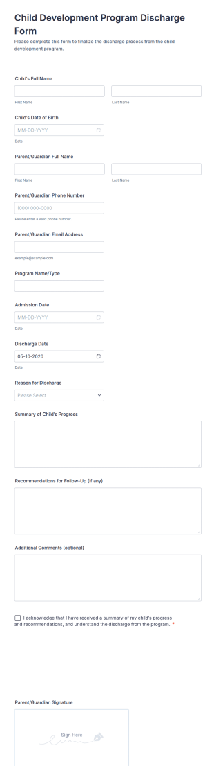 Child Development Program Discharge Form Template