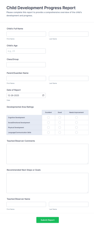 Child Development Progress Report Form Template