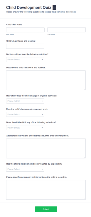 Child Development Quiz 🧸 Form Template