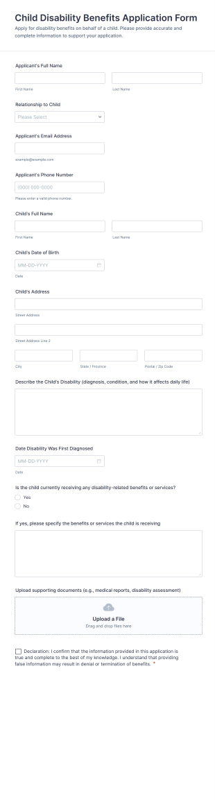 Child Disability Benefits Application Form Template