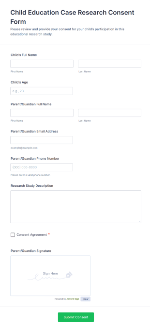 Child Education Case Research Consent Form Template
