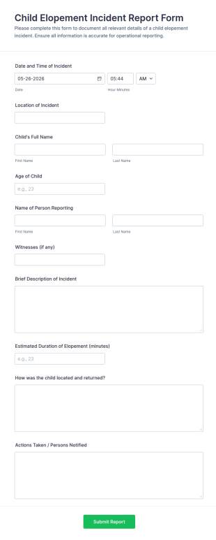 Child Elopement Incident Report Form Template