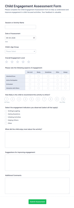 Child Engagement Assessment Form Template