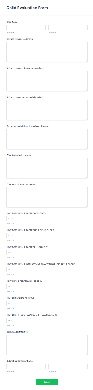 Child Evaluation Form Template