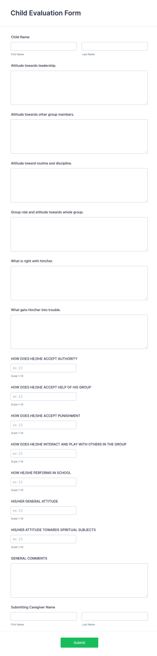 Child Evaluation Form Template
