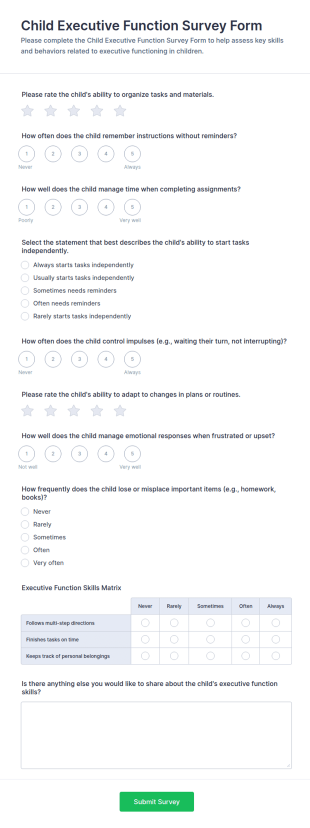 Child Executive Function Survey Form Template