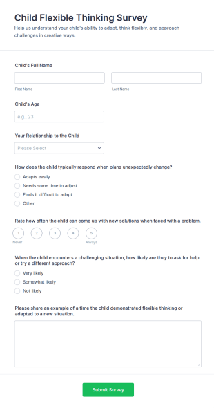 Child Flexible Thinking Survey Form Template